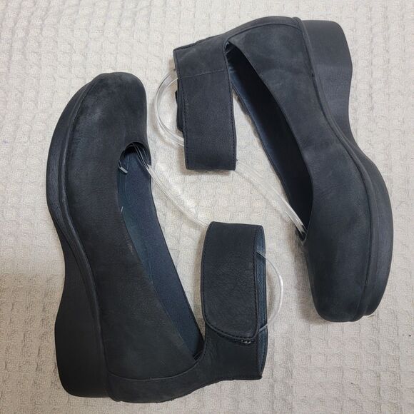 Dansko Lulu Mary Jane Ankle Strap Low Wedge Black Leather Shoes Size 41‎ 10.5-11 - Picture 3 of 16
